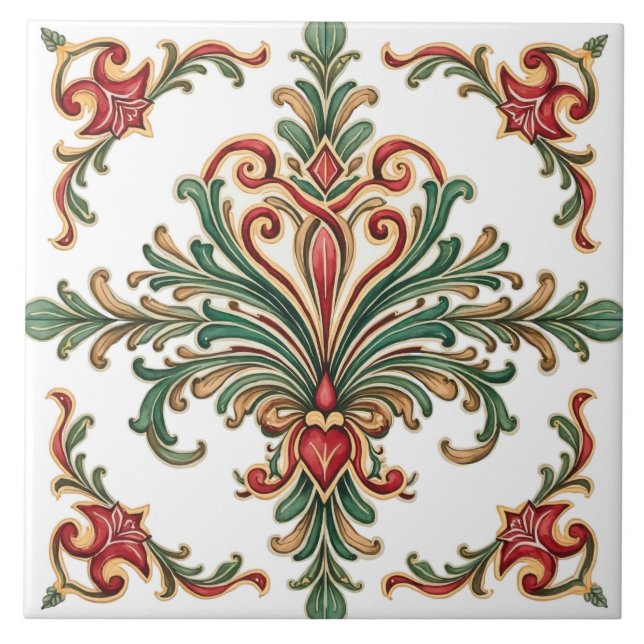 Carreau Coloré, Méditerranéen, mosaïque, rouge, vert, (Devant)