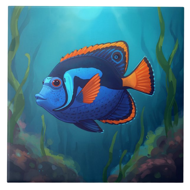 Carreau Colorful Blue Orange Tropical Fish and Coral Reef  (Devant)