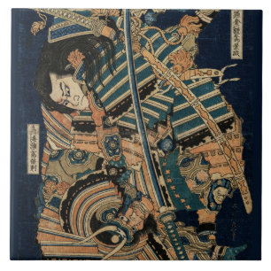 Carreau COMBAT SAMURAI AVEC DES ÉPÈRES KATANA par Hokusai