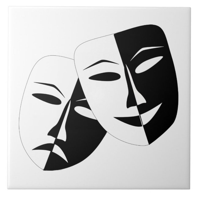 Carreau Comédie Tragédie Masque de théâtre noir et blanc (Devant)