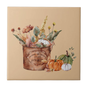 Carreau Composition florale automnale vintage & citrouille