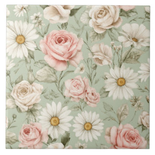 Carreau Conception aquarelle de roses et pâquerettes flora