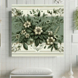 Carreau Conception botanique de flore verte sauge Art Déco