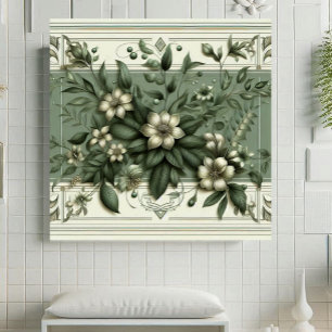 Carreau Conception botanique de flore verte sauge Art Déco