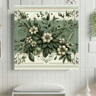 Carreau Conception botanique de flore verte sauge Art Déco
