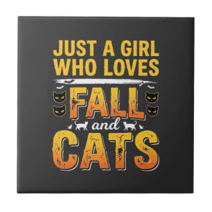 Carreau Conception de chats fille d'automne Halloween_1