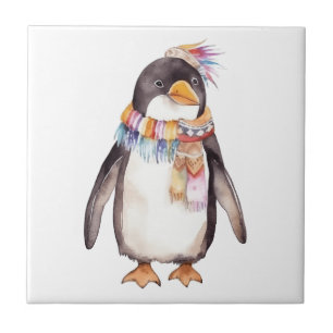 Carreau Conception de manchot hippie aquarelle boho mignon