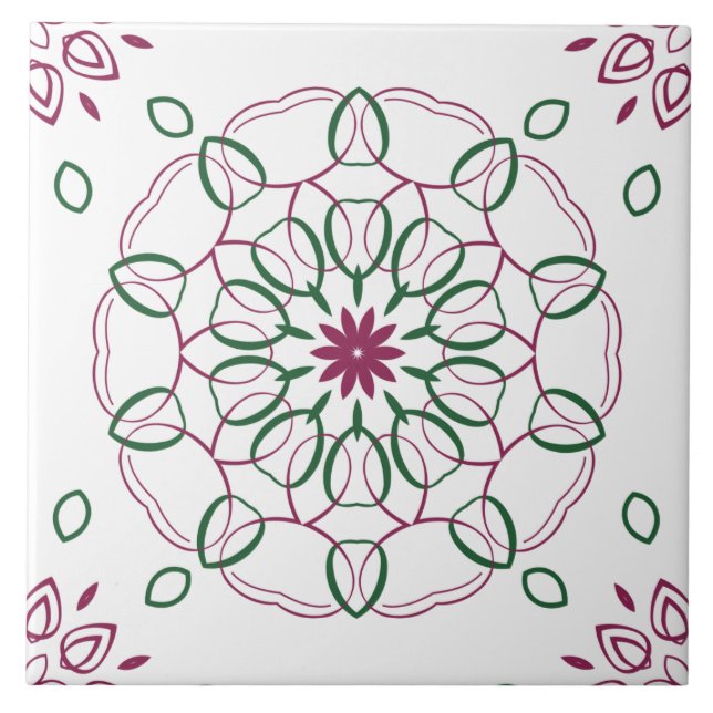 Carreau Conception de mandala géométrique magenta et vert (Devant)