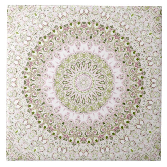 Carreau Conception de motif mandala floral rose et vert (Devant)