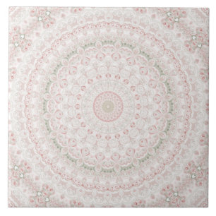 Carreau Conception de motif mandala rose et vert pastel