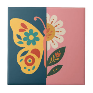 Carreau Conception de papillon et de fleur colorée