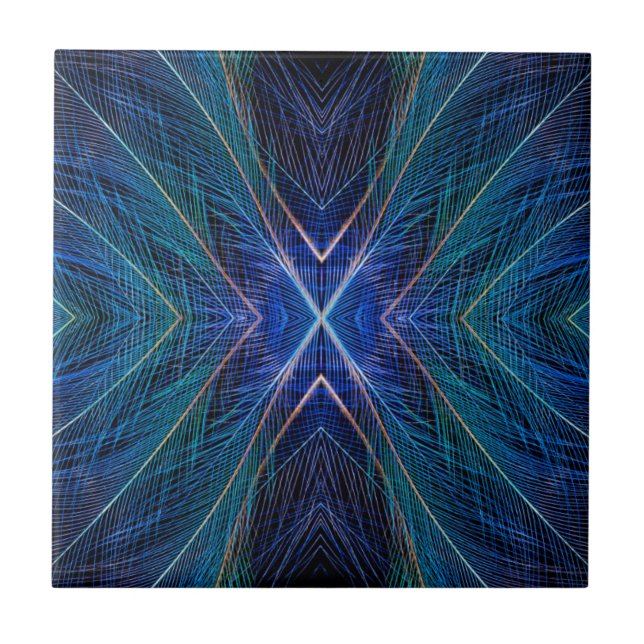 Carreau Conception de plume fractale bleue (Devant)