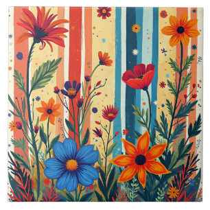Carreau Conception de rayures florales colorées