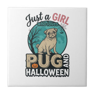 Carreau Conception de vecteur vintage de fille de pug Hall