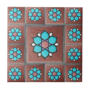Carreau Conception exotique de fleur d'en cuivre et d'Aqua