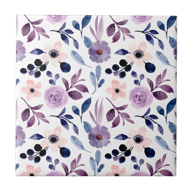 Carreau Conception florale délicate avec feuilles de lavan (Devant)