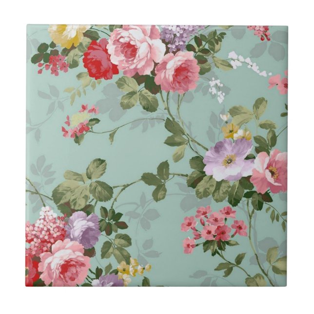 Carreau Conception vintage de fleurs vertes (Devant)