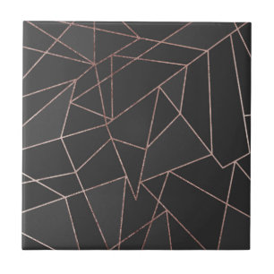 Carreau Contour géométrique d'or rose chic sur le charbo