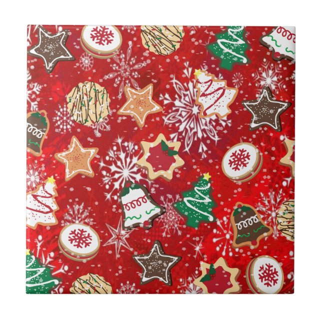 Carreau Cookies de Noël et flocons de neige en rouge (Devant)