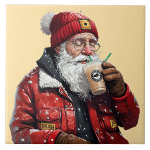 Carreau Cool Père Noël Boire du café glacé Art de Noël
