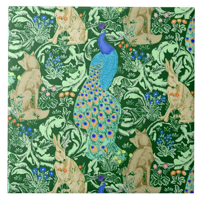 Carreau Copie de paon de Nouveau d'art, bleu de cobalt et (Devant)