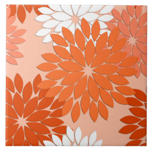 Carreau Copie florale moderne de kimono, orange de corail
