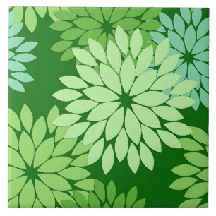 Carreau Copie florale moderne de kimono, vert de chaux