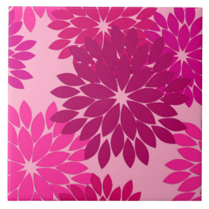 Carreau Copie florale moderne, rose, fuchsia et vin de