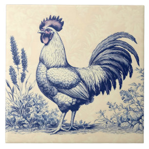 Carreau Coq bleu vintage dans un jardin fleuri