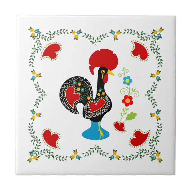 Carreau Coq traditionnel du Portugal en noir (Devant)
