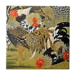 Carreau Coqs poulet japonais Vintage