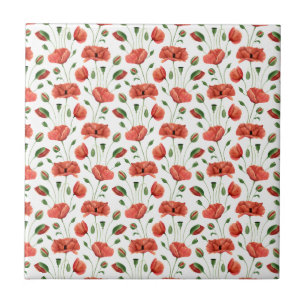 Carreau Coquelicot Aquarelle Fleur Sauvage Céramique