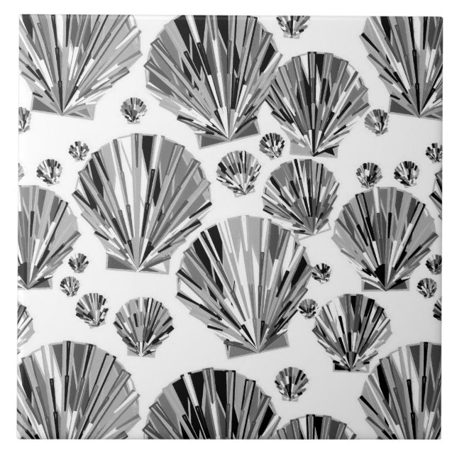 Carreau Coques de mer gris noir, blanc et argenté en céram (Devant)