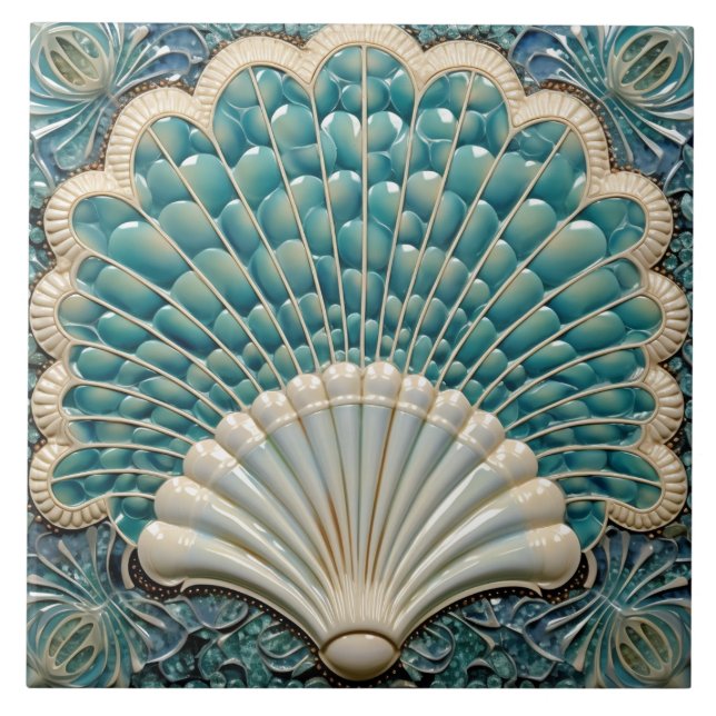 Carreau Coquillage Aquamarine Art Déco Inspiré (Devant)