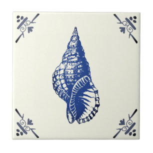 Carreau Coquillage bleu Vintage décoratif sur ivoire