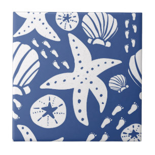 Carreau Coquillage côtier bleu et blanc