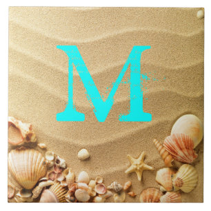 Carreau Coquillages de plage Hawaii Sable Monogramme Displ