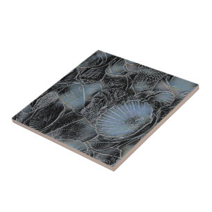 Carreau Coquillages Ocean Beach Pastel Bleu Noir Nautique