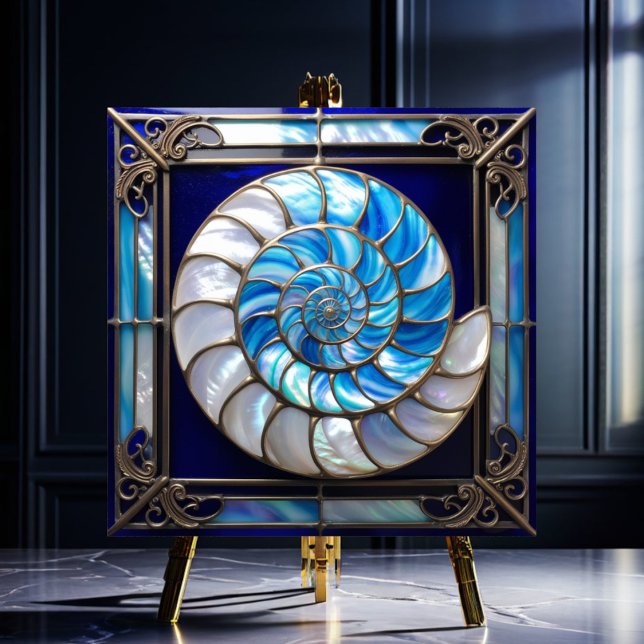 Carreau Coquille de nautile en verre faux bleu/blanc 2 (Créateur téléchargé)