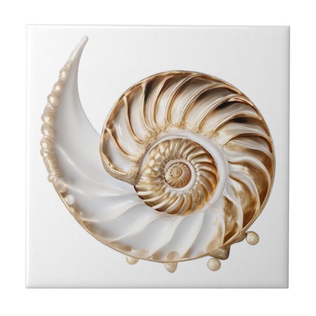 Carreau Coquille de Nautilus 3D perle or lustre océan naut (Devant)