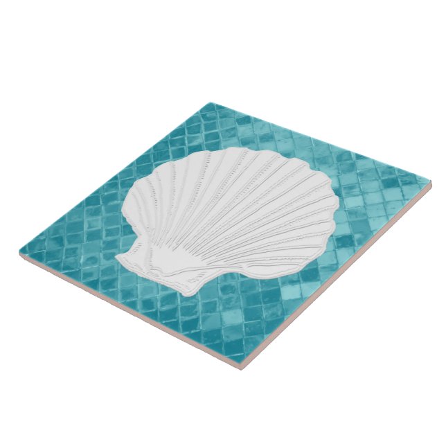 Carreau Coquille de saint Jacques sur Motif de verre marin (Côté)
