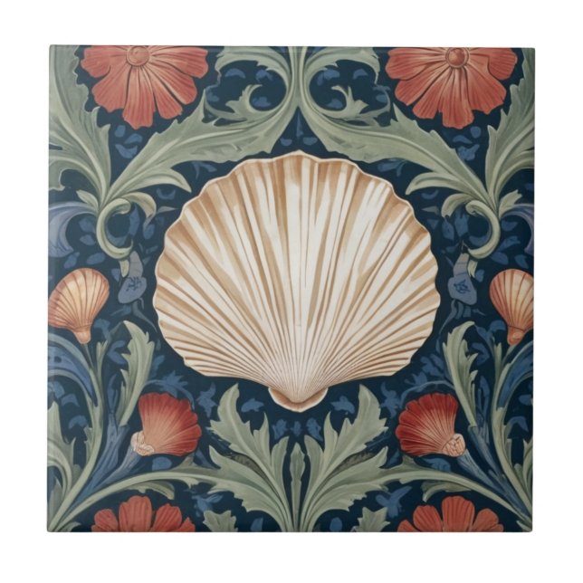 Carreau Coquille marine style William Morris Botanique mar (Devant)