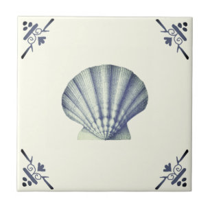 Carreau Coquille moderne de la mer bleue Vintage sur l'ivo