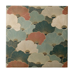 Carreau Coquilles Saint-Jacques Art déco Terracotta bleu m