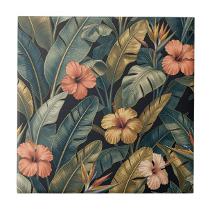 Carreau Corail Hibiscus Feuille de Banane Motif Tropical F