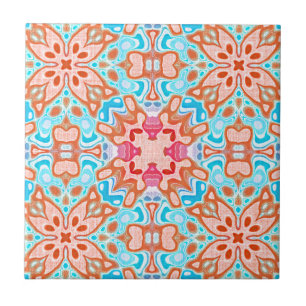 Carreau Corail Rose Peach Orange Turquoise Art Ethnique