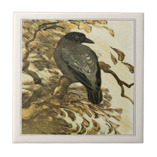 Carreau Corbeau freux sur une branche Art victorien