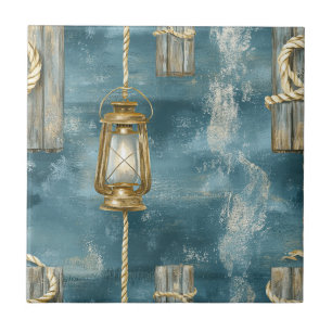 Carreau Corde de lanterne nautique motif bleu côtier