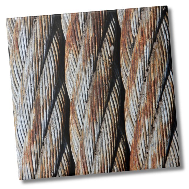 Carreau Corde métallique rustique industrielle (Rustic Distressed Metal Cable Rope Beach Nautical Ceramic Tile)