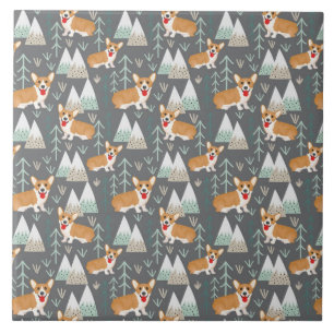 Carreau Corgis dans les montagnes et Motif forestier